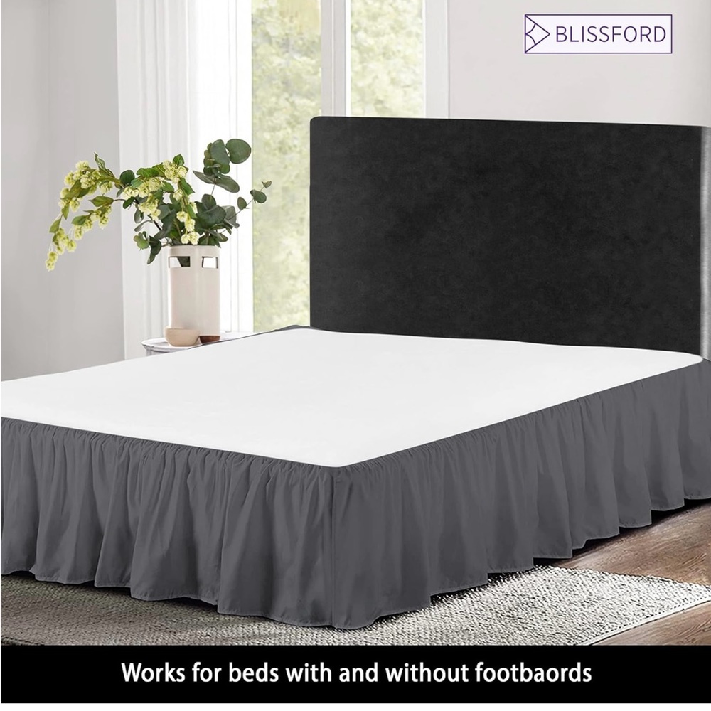 Grey Bedskirt Ruffled with Split Corners King, 21” Drop Bedskirt Blissford